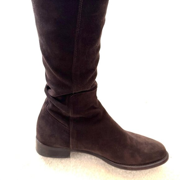New Ann Mashburn Pull-On stretchy Chocolate Suede Boots - Picture 10 of 15
